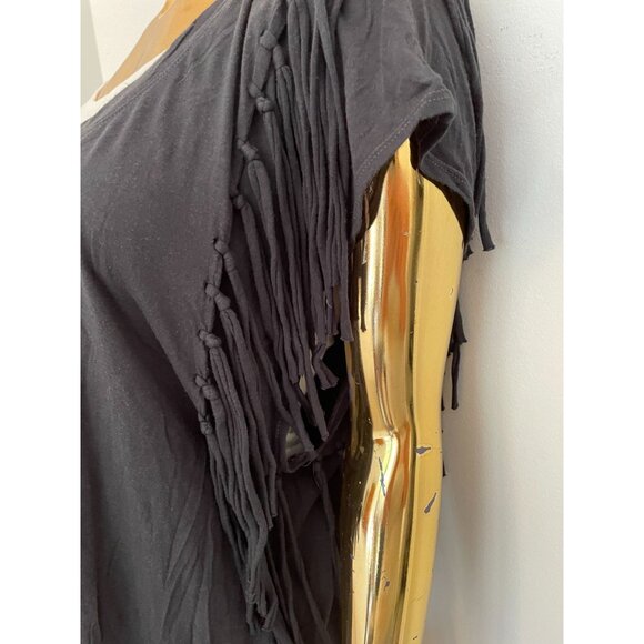 Free People Western Boho Style Y2K Women's Fringe Sleeve Black Top Size M - Picture 2 of 10